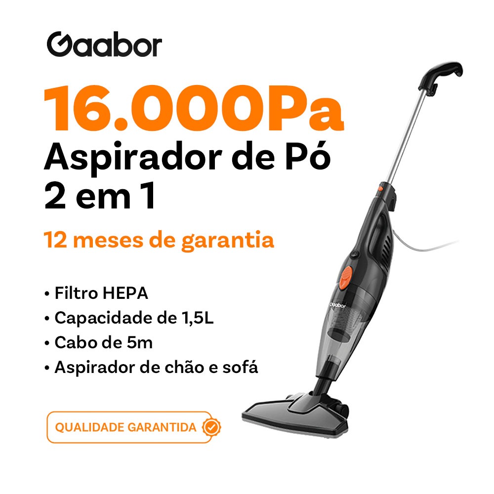 Gaabor Aspirador de pó portátil 2 em 1 com fio e haste de pressão sucção forte de 16000Pa dust off G