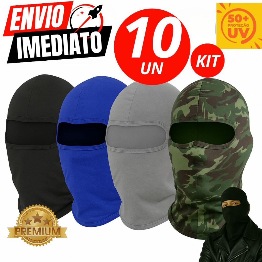 Kit de 2 ou 10 Toucas Ninja Balaclava Motoqueiro Proteção Solar Raios UV 50+ Máscara Térmica Moto