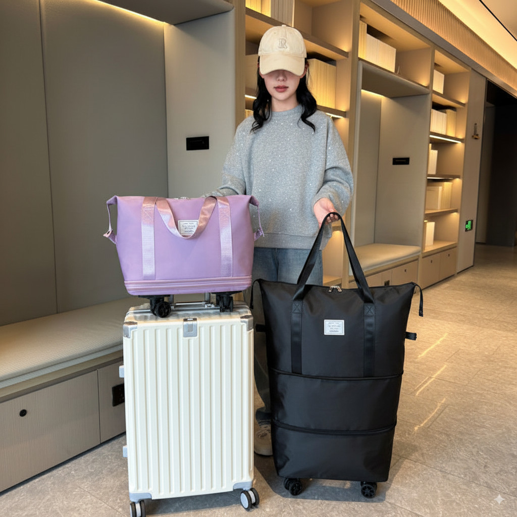 Bolsa de Viagem Dobrável com Rodinhas, Impermeável e Grande Capacidade Expandível