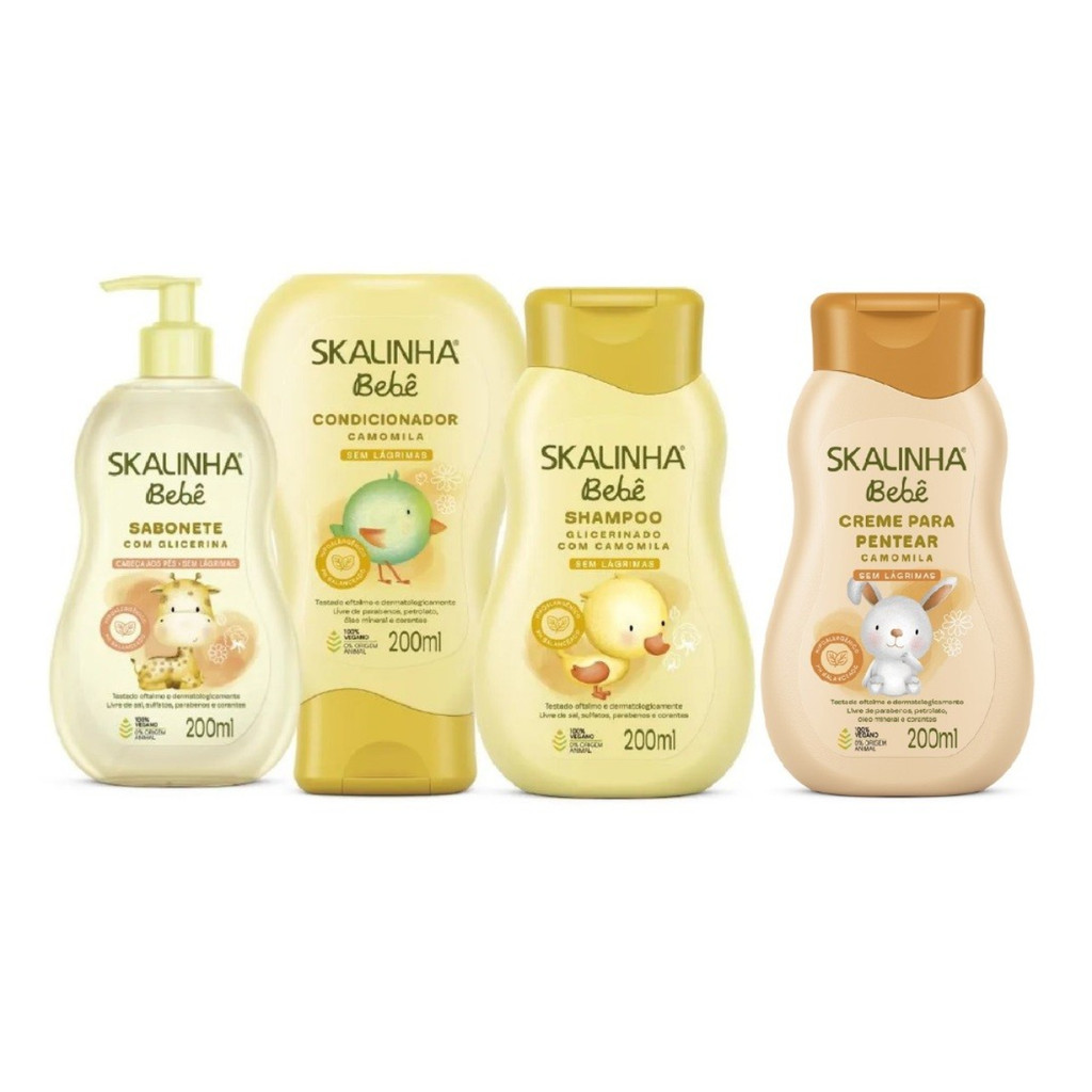 Kit Skalinha Bebê Sh + Cond Camomila + Sab liq + Cr Pent 200ml Camomila