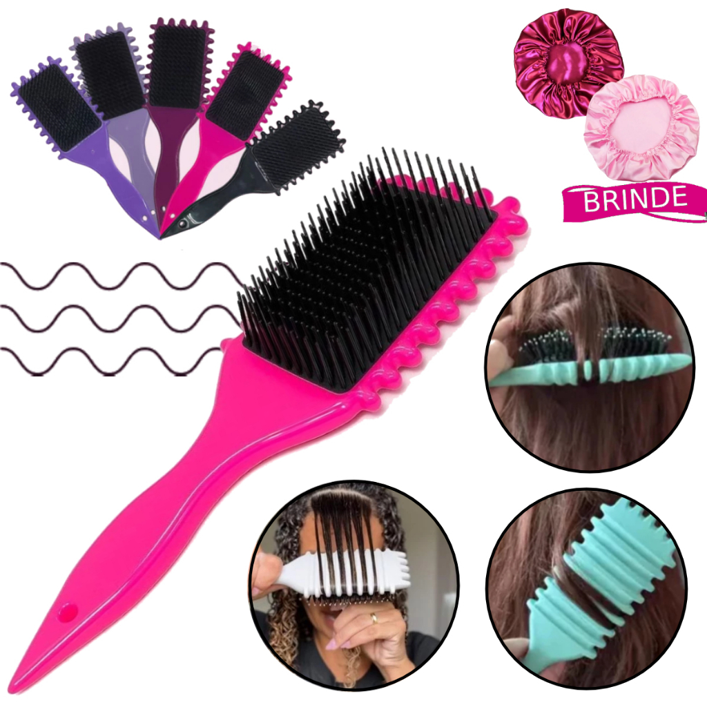 Escova Onda Finalizadora + Touca de Cetim Beauty Flash Definição de Cachos e Finalização para Cabelo
