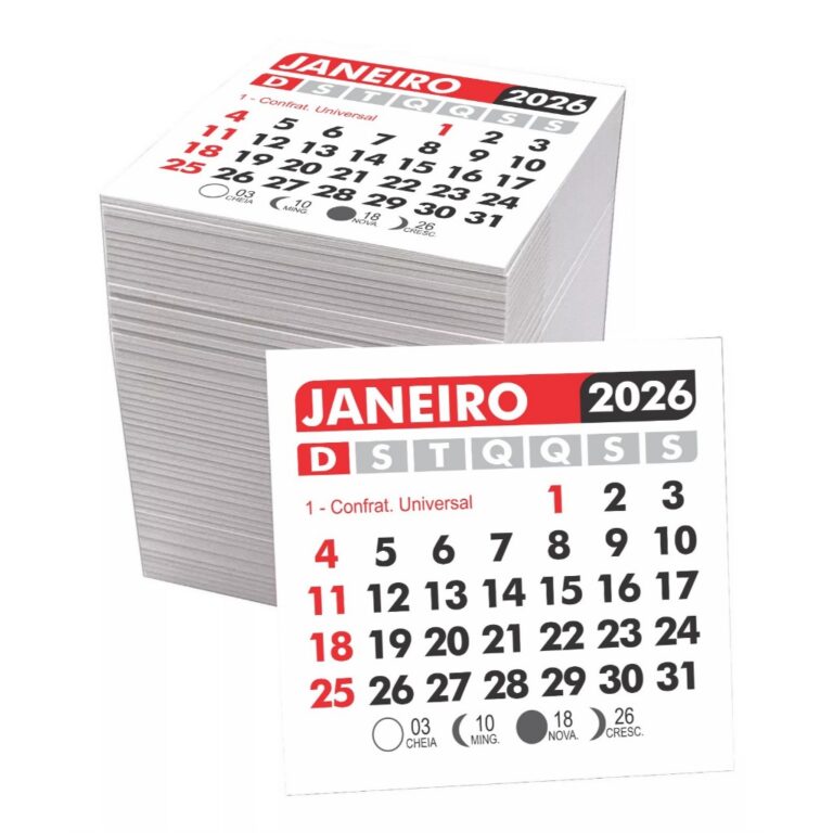 Bloco Calendário 2026 – 5×5 cm –
