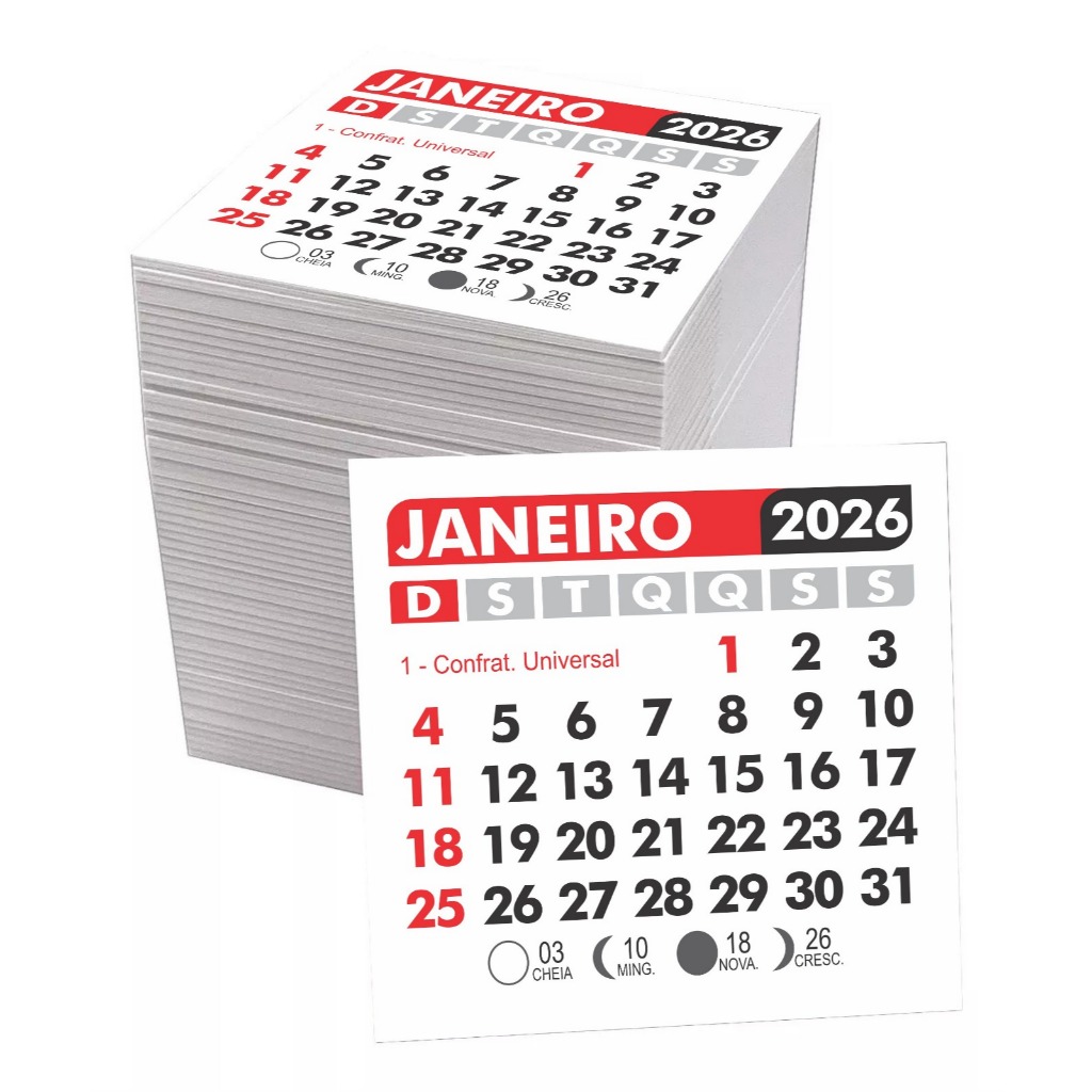 Bloco Calendário 2026 – 5×5 cm – Quantidade a escolher