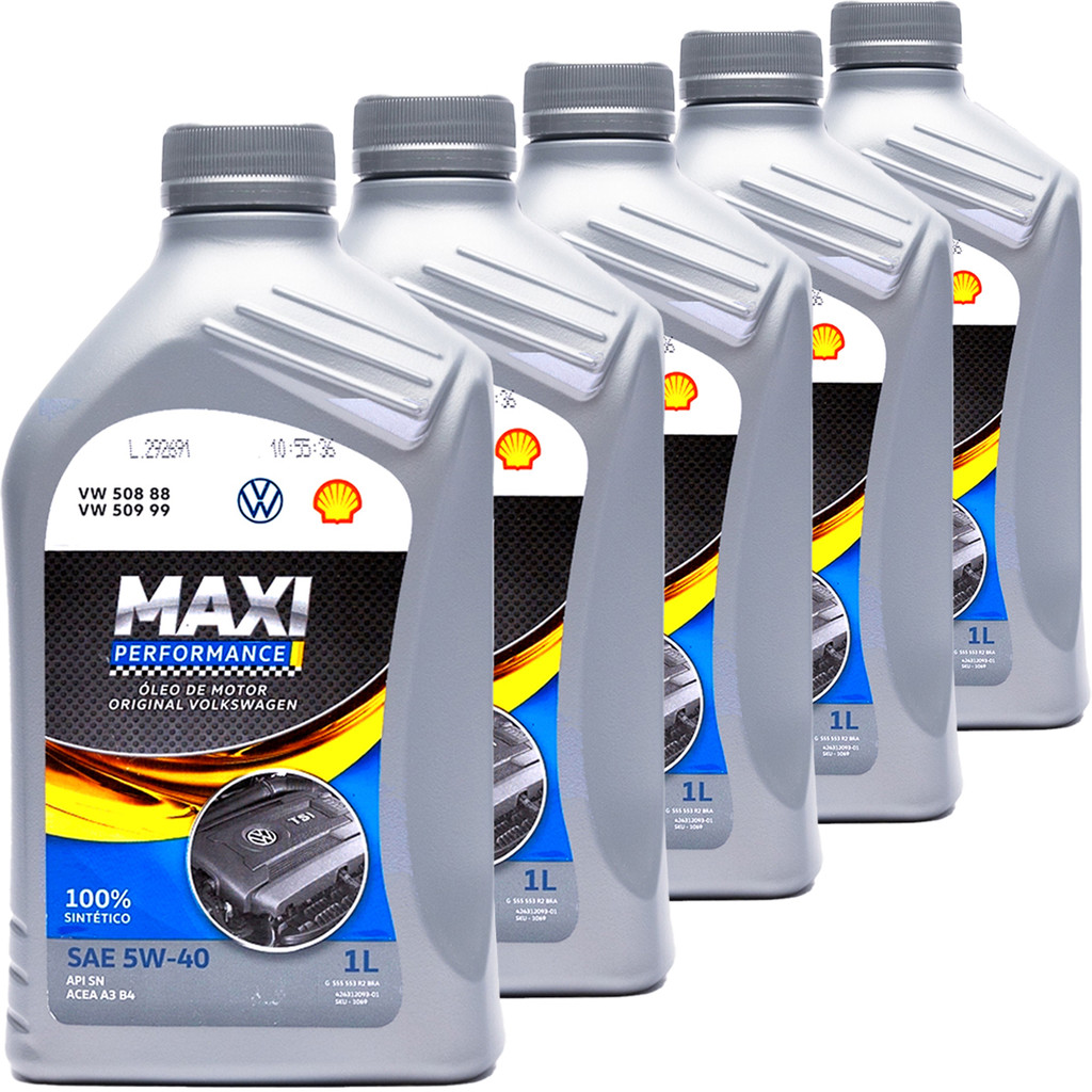 Kit 5 Litros De Óleo Do Motor Lubrificante Volkswagen 5W40 100% Sintético 508 88 509 99
