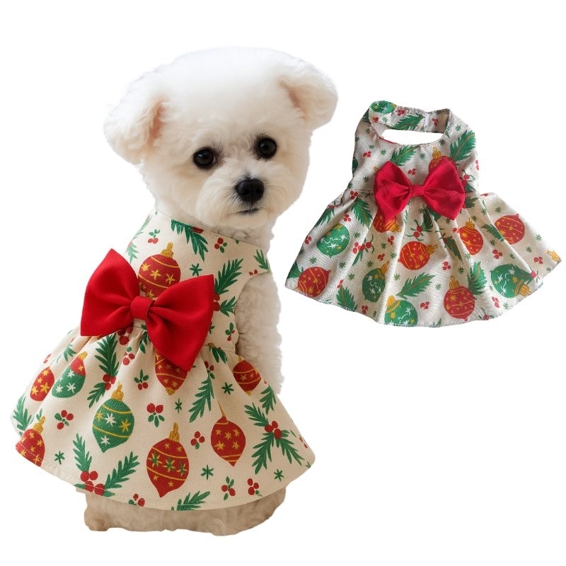 VESTIDO PARA PET CÃES E GATOS COM AJUSTE EM FELTRO /COLEÇÃO NATAL
