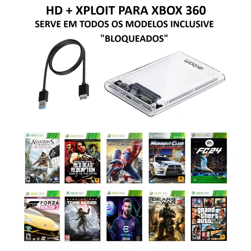 PEÇA A LISTA ANTES DE COMPRAR – HD EXTERNO 500GB + EXPLOIT COMPATÍVEL XBOX 360