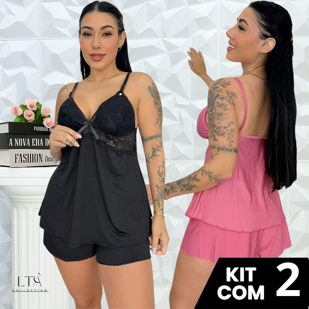 KIT COM 2 Baby Dolls Amamentação para Maternidade Pijama Gestante Pós Parto Abre Fácil