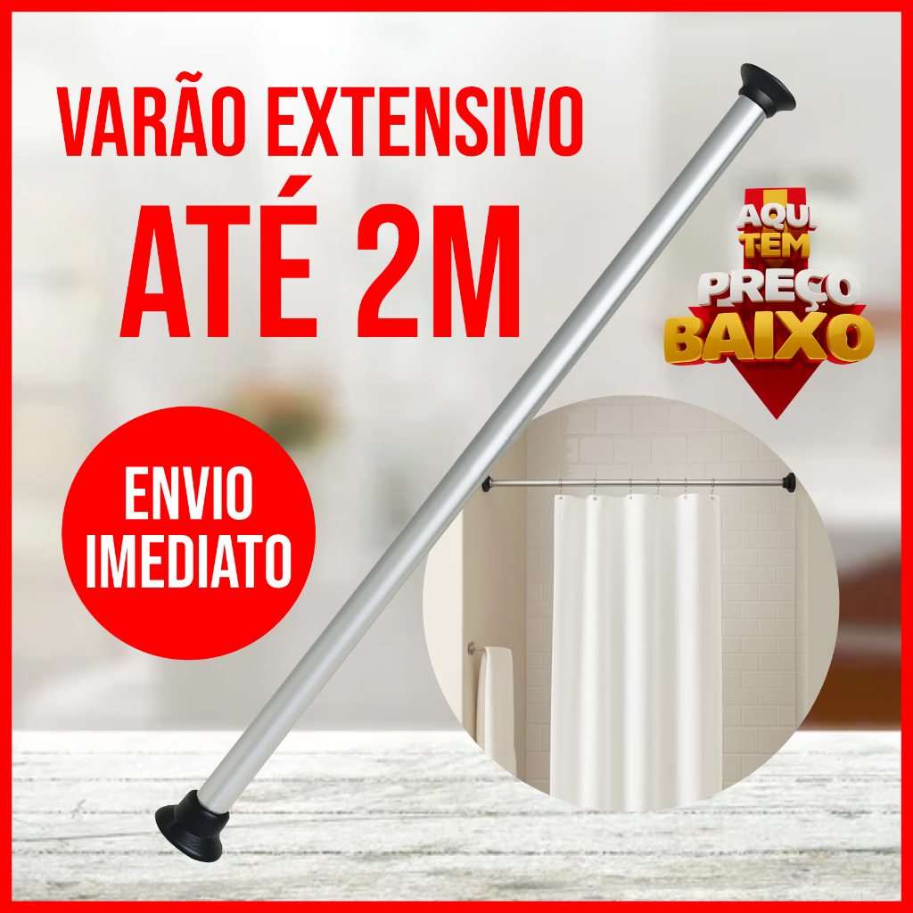 Varão Extensível Ajustável 60 a 90cm, 90 a 1,40m e 1,20 a 2m – Cortina Box e Cabides