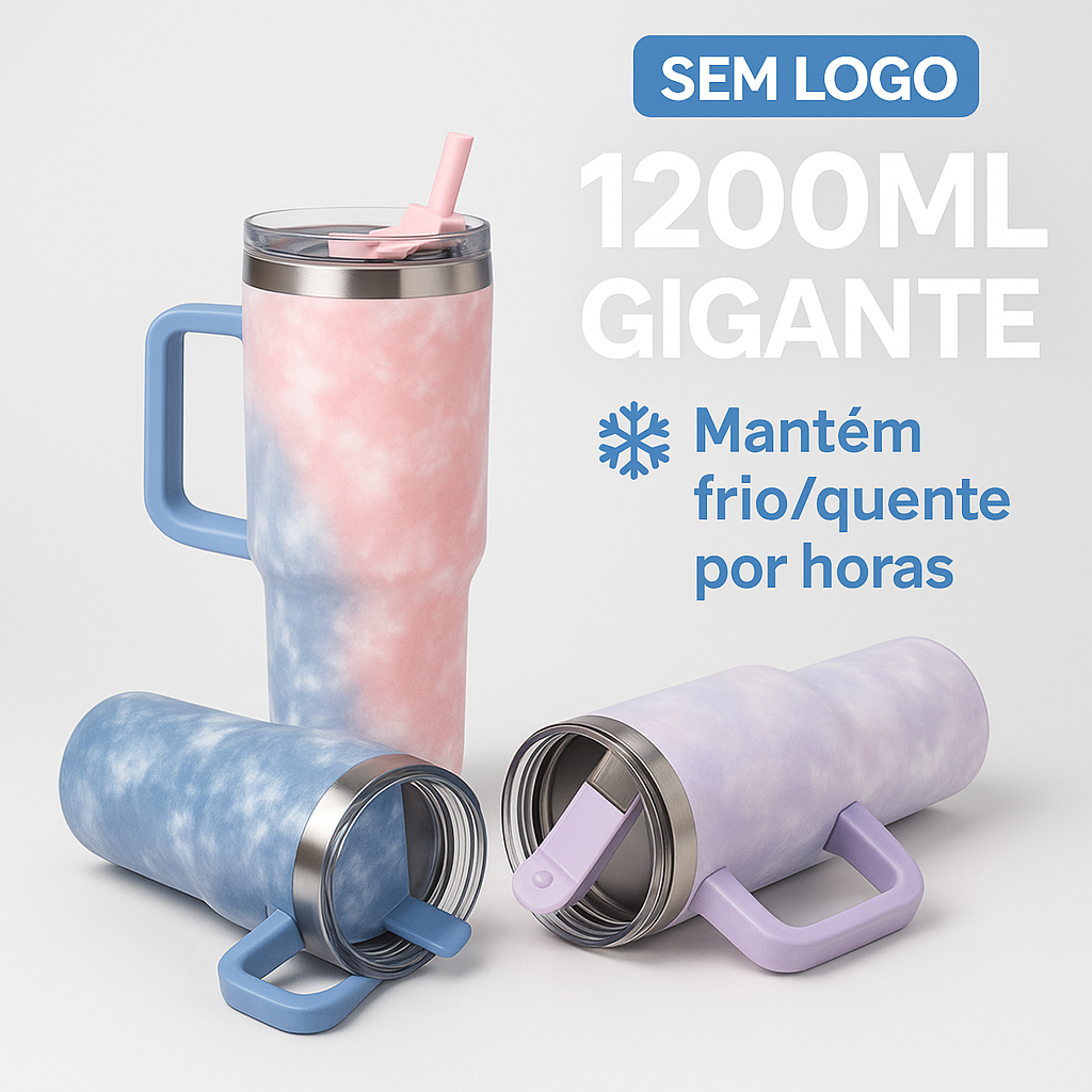 Copo Térmico Inox Portátil 1200ML com Tampa e Canudo Garrafa Térmica Inoxidável