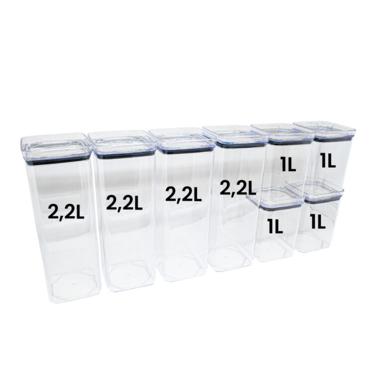 8 Potes Herméticos em Acrílico Cristal para Cozi