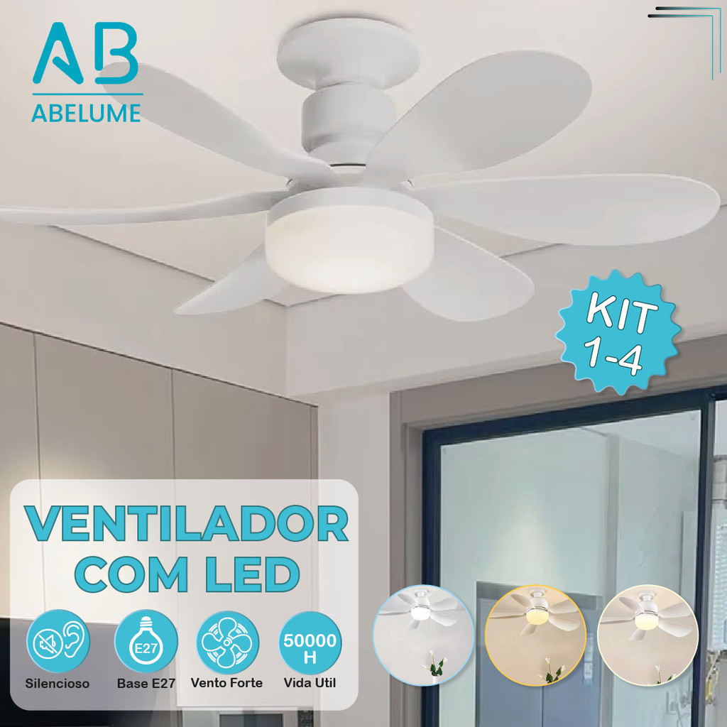 Ventilador de Teto PRO 60W ou 80W Super LED Lâmpada E27 Controle Remoto Luminária Economica de Energ