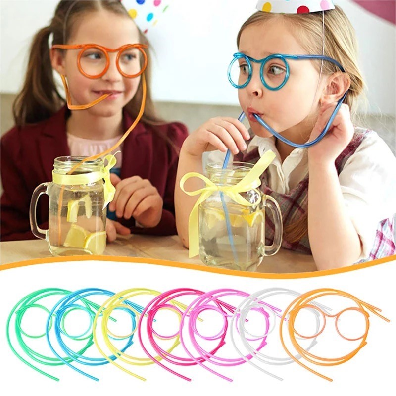 10 Unidades Óculos Canudo Maluco Flexivel Infantil P/ Festas