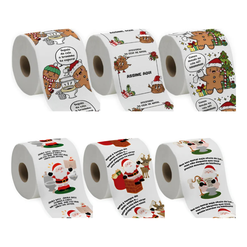 Kit 02 Papel Higiênico Com Estampa Cocô Natal/Pascoa Decoração