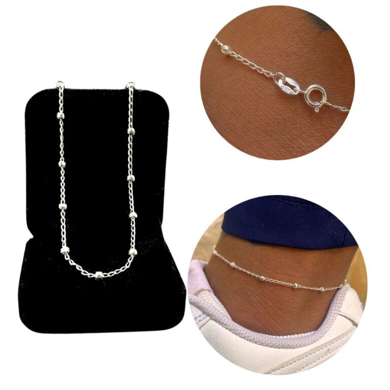 Tornozeleira de Prata 925 Grumet de Bolinha Legít