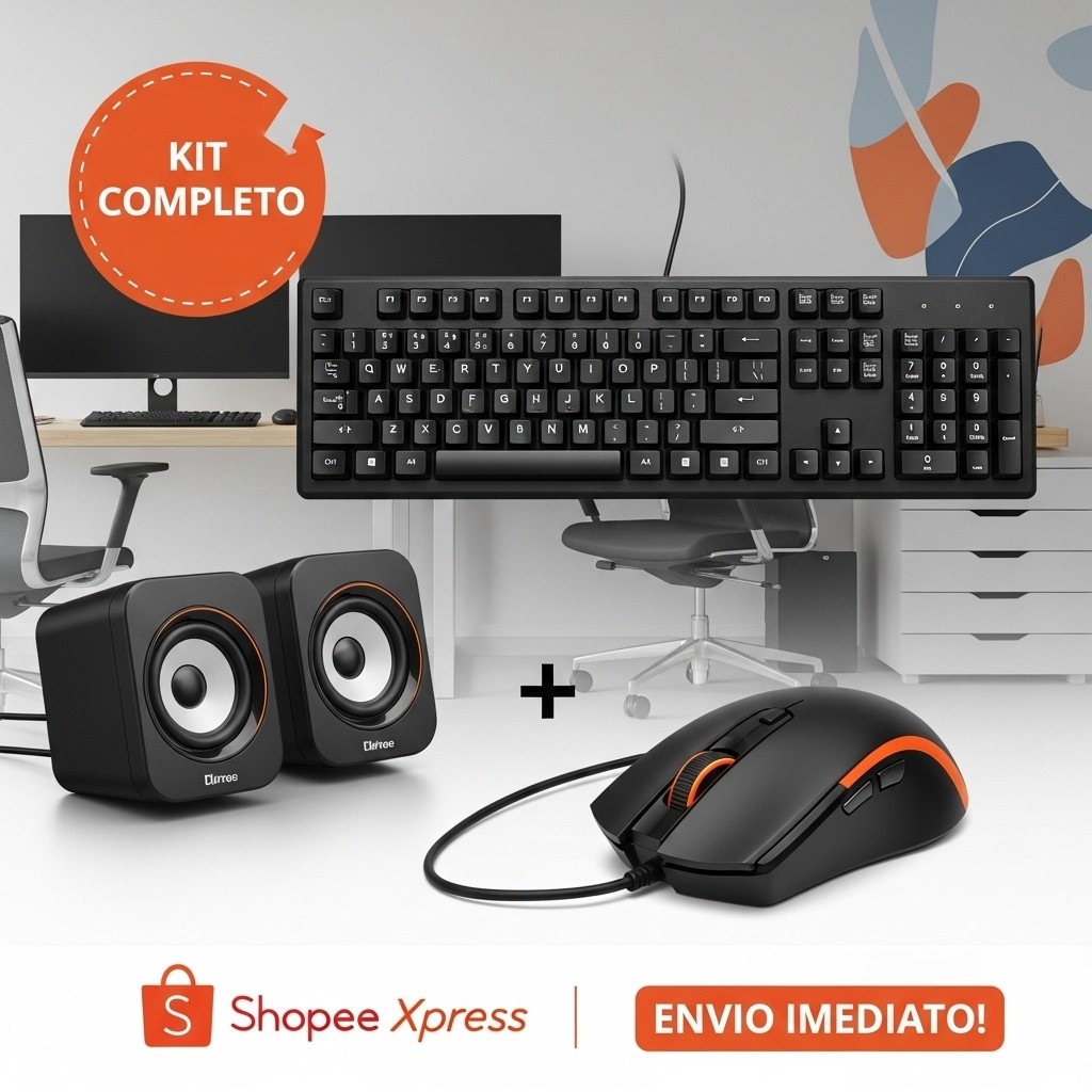 Kit Com Teclado + Mouse + Caixa de Som Para Computador Notebook Com Fio Alta Resistencia