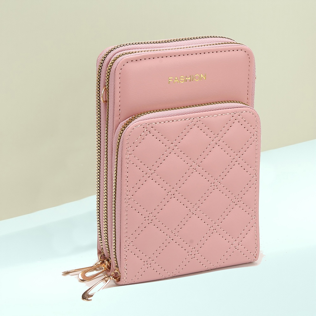 Bolsa transversal feminina moda feminina trabalho social porta celular com 3 divisorias Ziper Prata