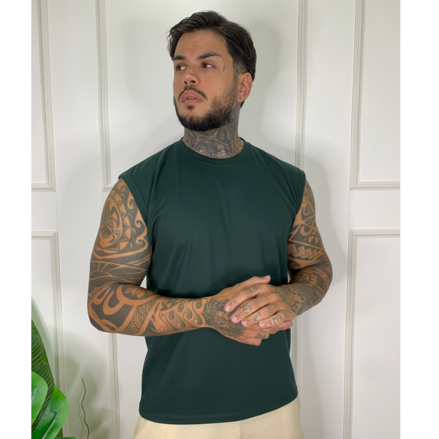 Regata Masculina Tecido em Malha Algodão 30.1 Básica Confortavel