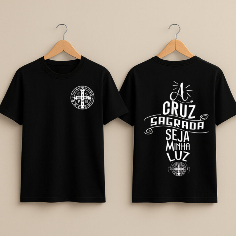 Camiseta camisa catolica estampada a cruz sagrada 