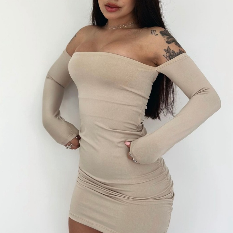 VESTIDO CIGANINHA TOMARA QUE CAIA MANGA LONGA TUBINHO CURTINHO CURTO E COLADO