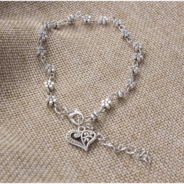 Tornozeleira Brilhante Coração Feminino Prata 92