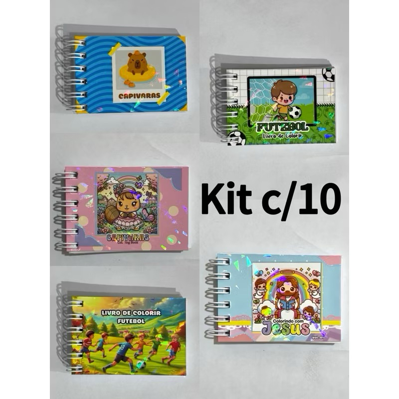 Kit 5/10/15/20 Mini Chaveiro Cadernos 7,5×5,5cm Infantis para Colorir Lembranças Brindes para Festas