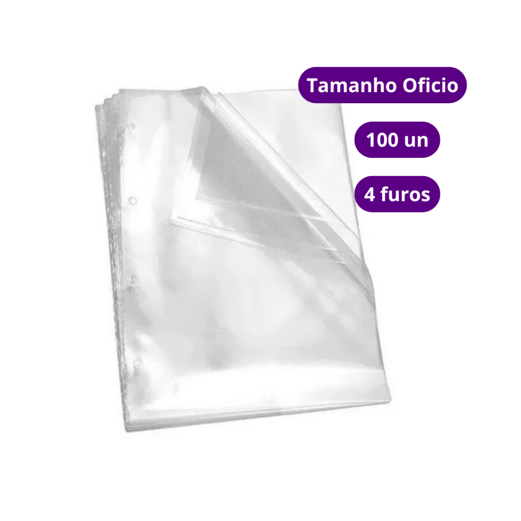 100 Sacos Envelopes Plásticos Transparentes 4 Furos Oficio Para Fichário Registr Pasta Catálogo Pape