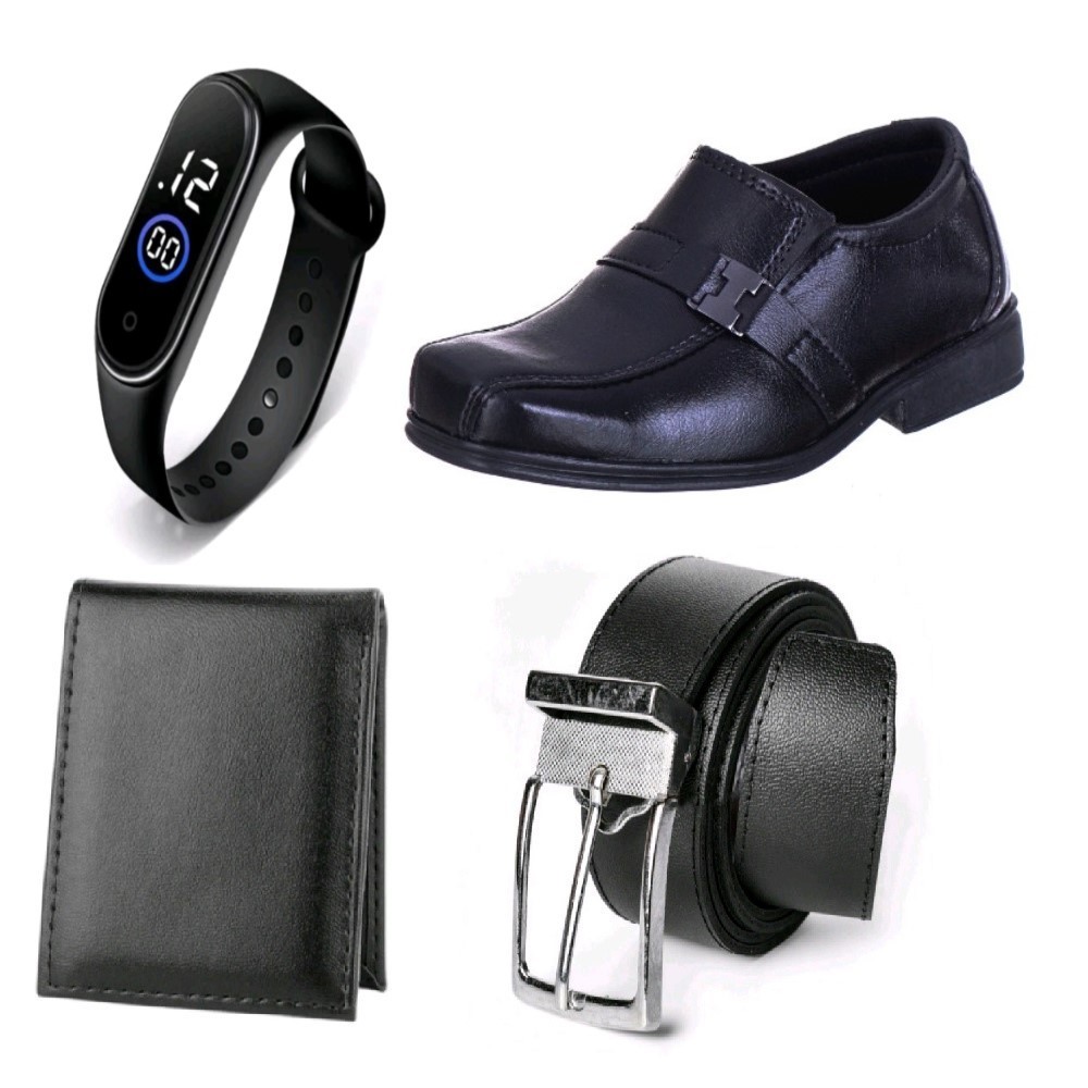 Kit 1 Par De Sapato Social Infantil Masculino + Relógio+ Carteira + Cinto