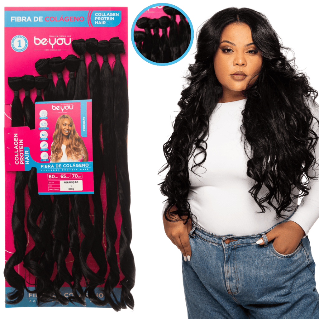 Cabelo Ondulado Fibra De Colágeno Perfeição + Top Closure 70cm Be You Top de Linha