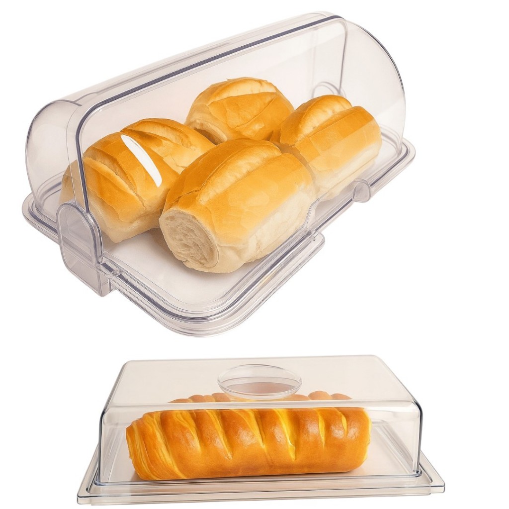 Porta Pão Luxo Cristal Acrílico Premium – Pão de Forma Transparente, Personalizada, Café Mesa Posta