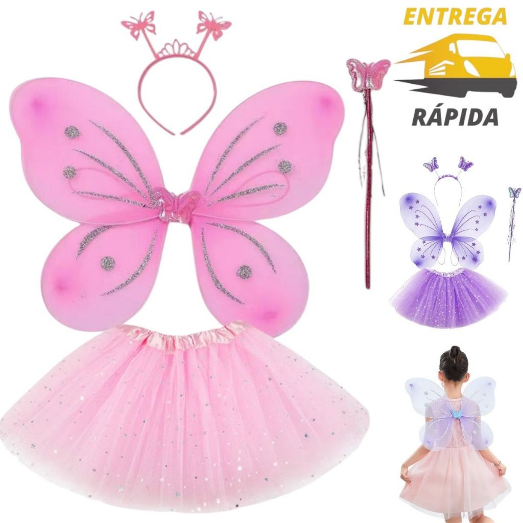 Fantasia De Fada Borboleta Asa Com Varinha, TiaraeSaia