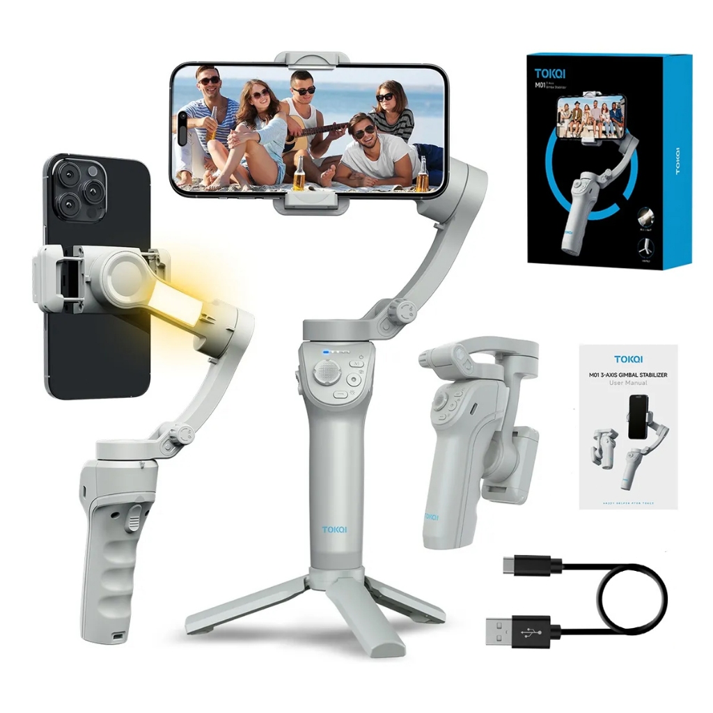 Estabilizador de Celular Portátil Gimbal com Rastreamento Facial AI e Tripé Dobrável Vídeos e Fotos