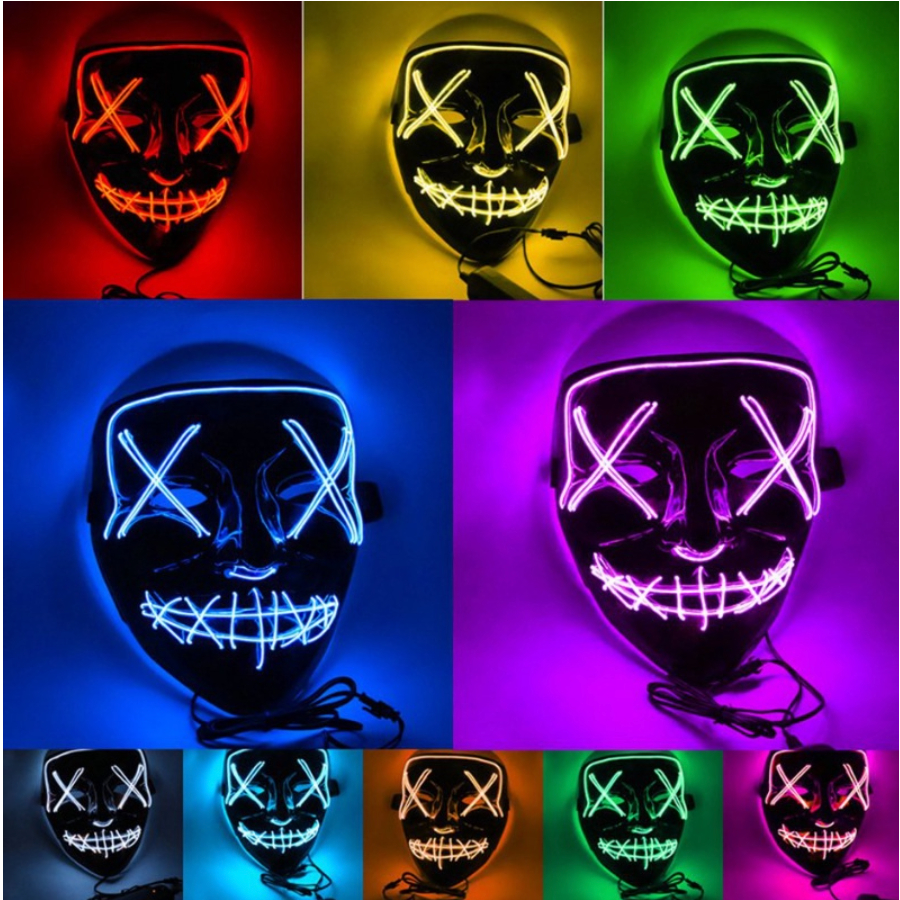 Máscara LED Neon Brilha no Escuro Fantasia Halloween Cosplay Festa