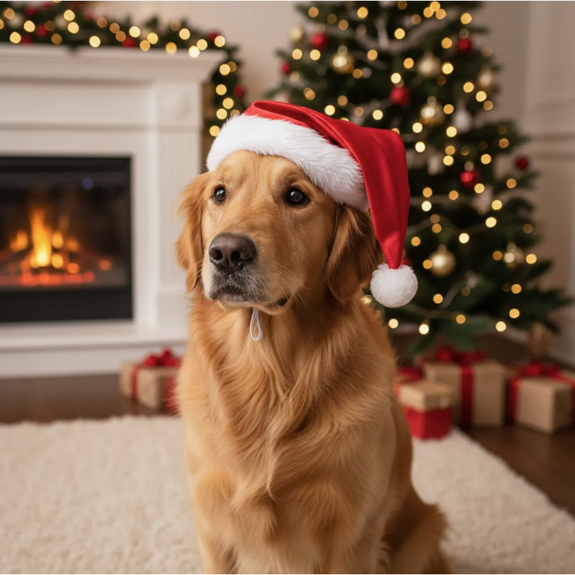 Gorro de Natal Cetim Para Pets Cachorros Unissex Papai Noel Mamãe Noel