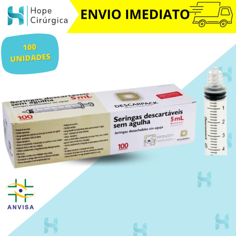 Seringa 5ml 100un Rosca Luer Lock Sem Agulha