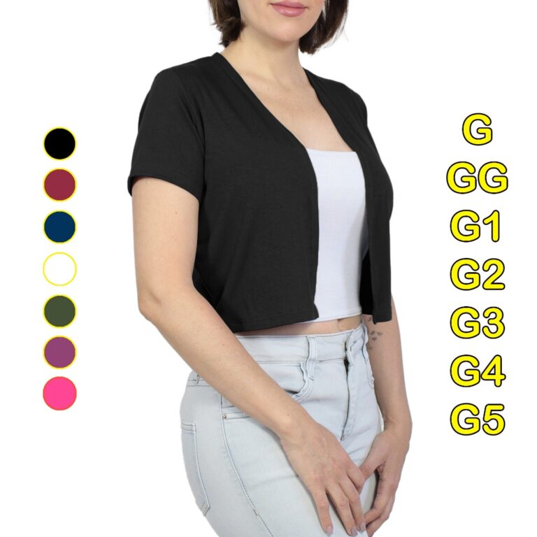 Cardigan Cropped Manga Curta Bolero Plus Size