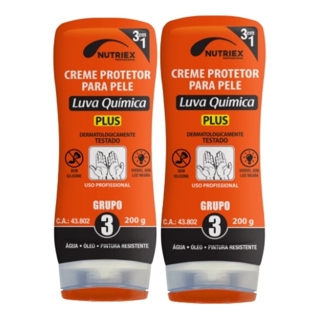 Kit 2 un Luva Química Nutriex Profissional Oficina Automotiva Creme Grupo 3 Bisnaga 200g Pintura