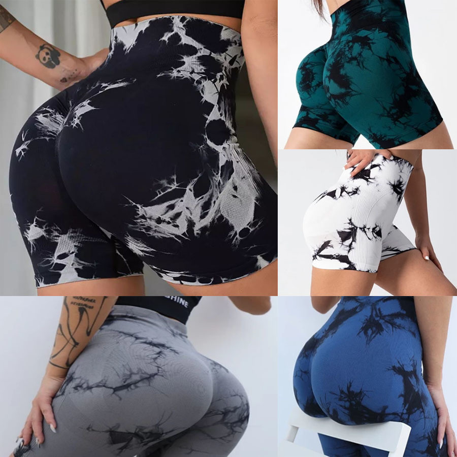 Shorts de ioga femininas com efeito de levantamento de bumbum e tie-dye