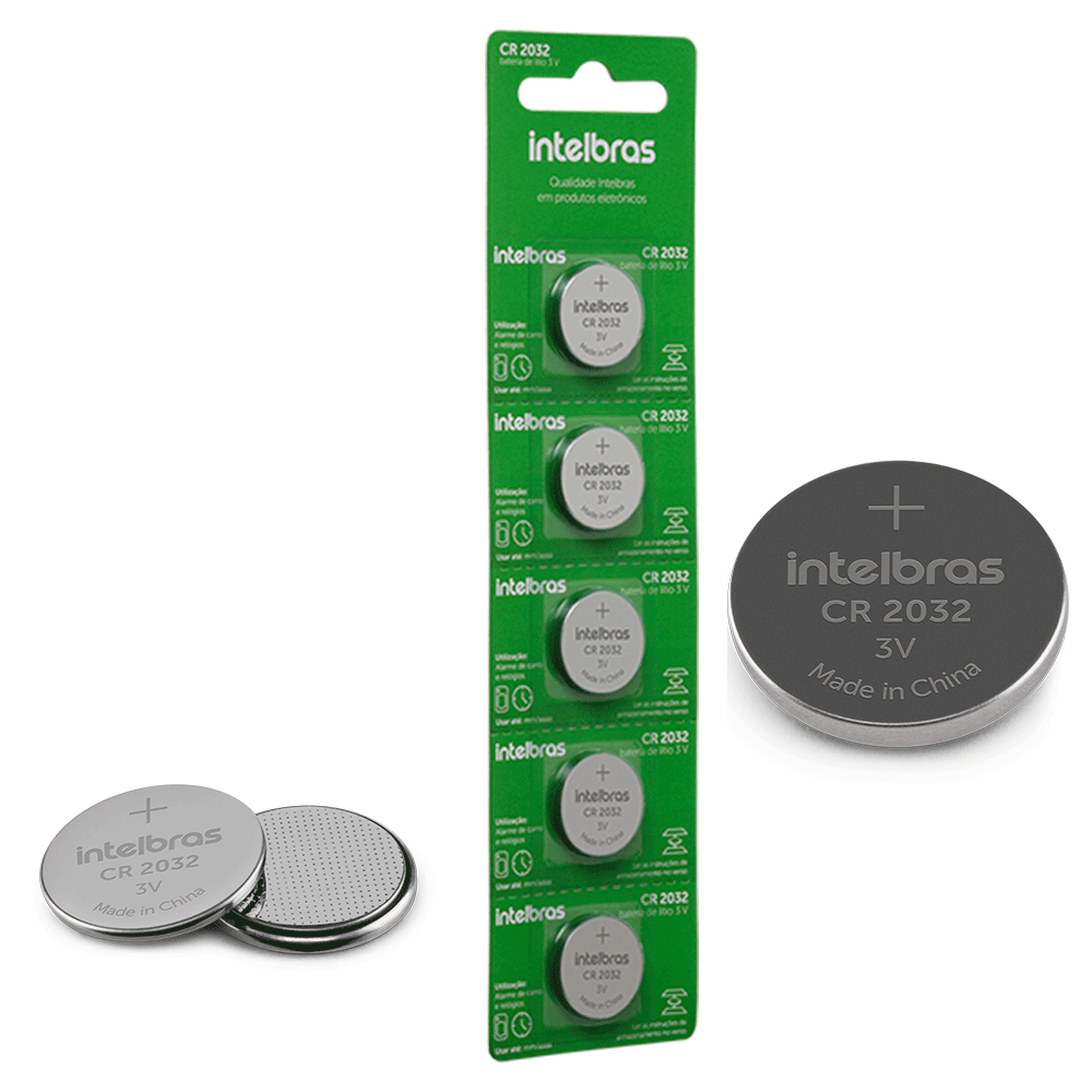 Cartela Bateria de Lítio CR 2032 3V Intelbras – Não Recarregáveis – Blister Com 5 Unidades