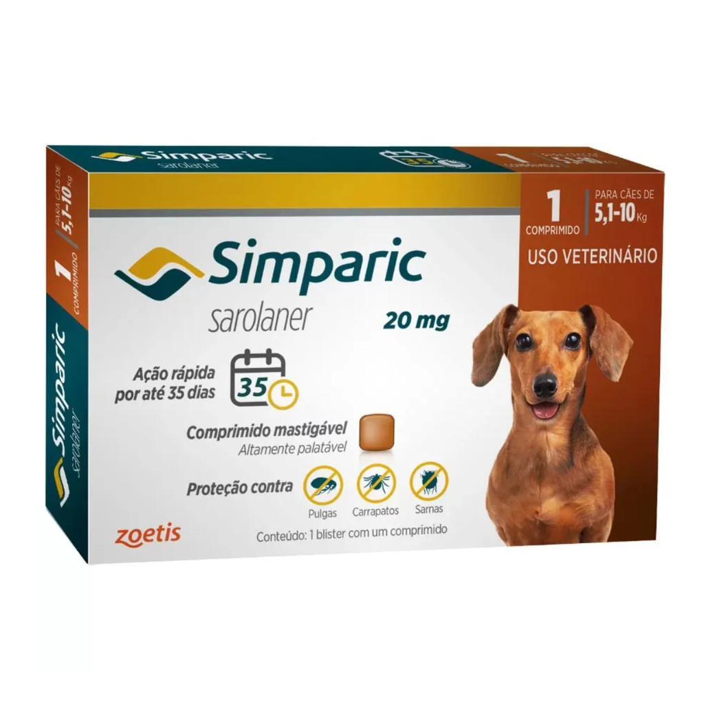 Antipulgas Para Cães Simparic 20mg De 5,1-10kg 1 Comprimido