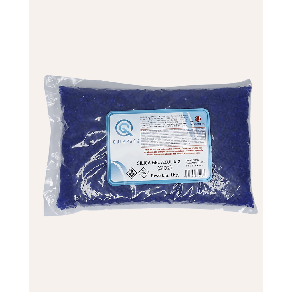 Sílica Gel Azul Desumidificante 4-8mm Quimpack – Pct c/1kg