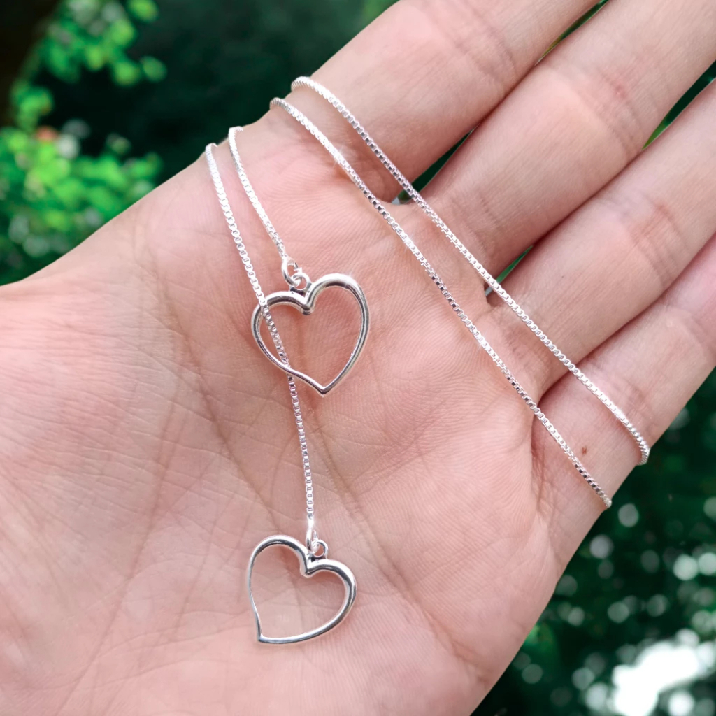 Colar Feminino Prata 925 Gravatinha Corrente Veneziana Coração Correntinha Presente Feminino