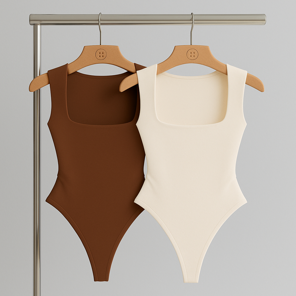 Kit 2 Body Feminino Decote Quadrado com Forro Básico Casual Elegante Estilo Blogueira.