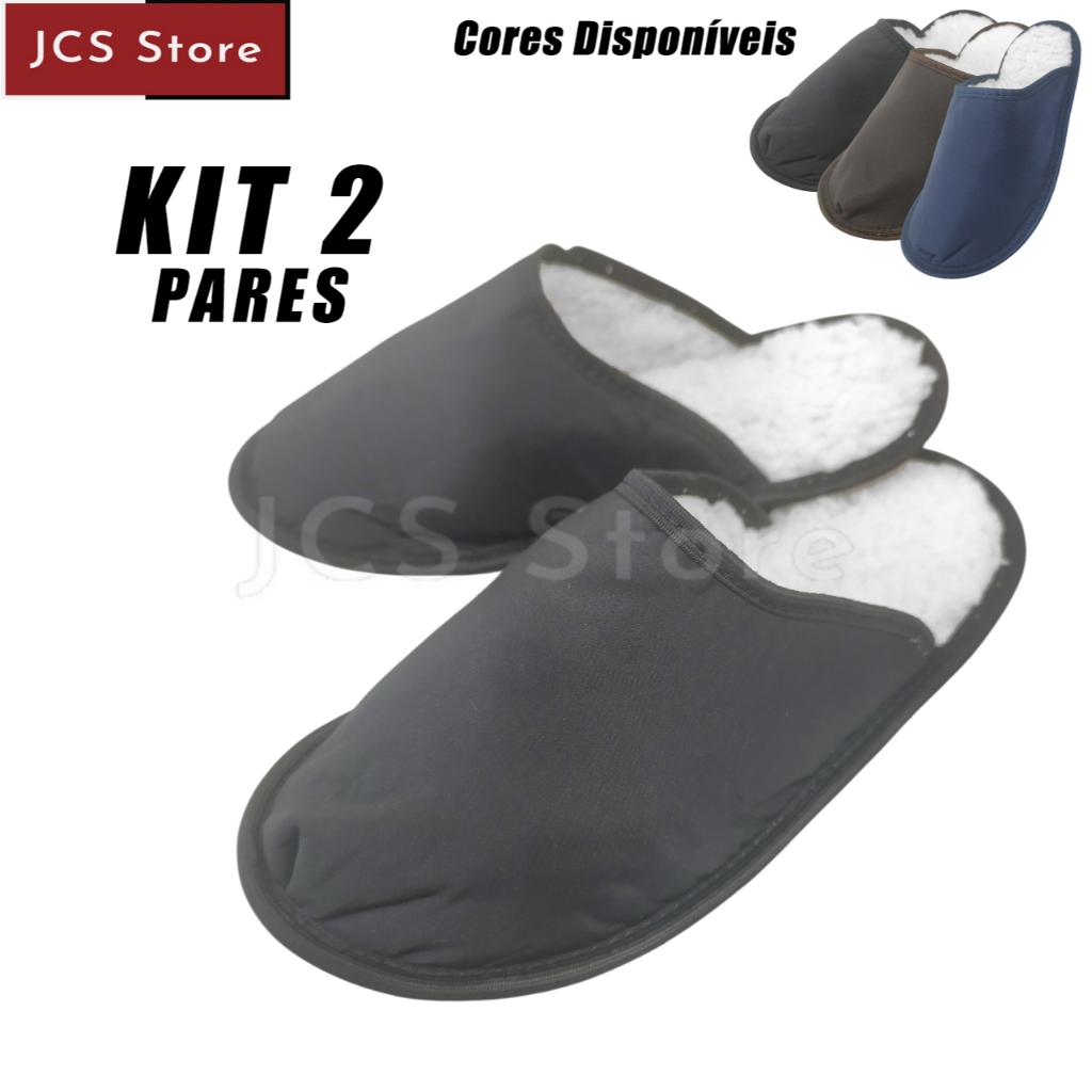 KIT 2 Pares Pantufa Chinelo de Inverno Masculino Adulto Chinelo de Quarto