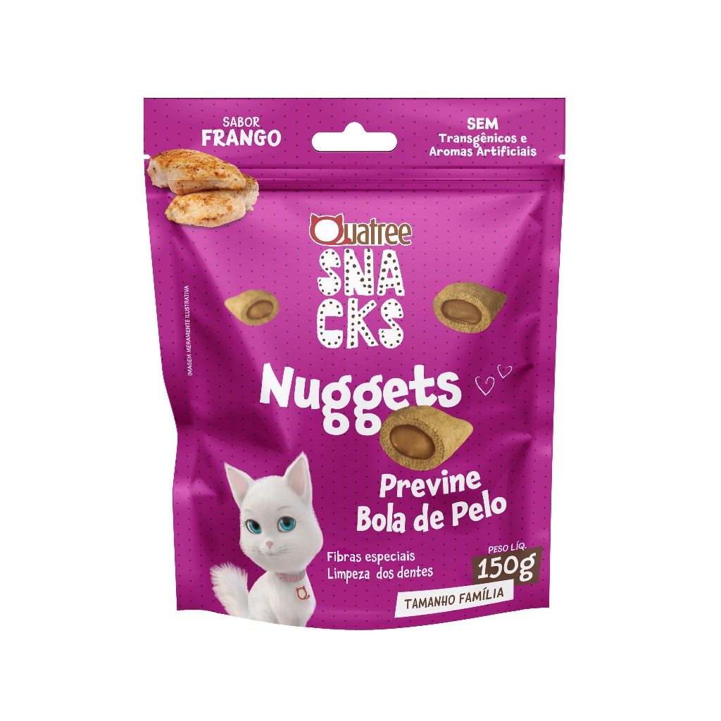 Petisco Snack Quatree Gatos Nuggets Frango Bola de Pelo 150 gr