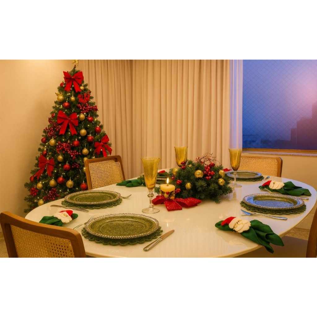 Kit 6 guardanapo oxford verde Natal 35cm x 35cm