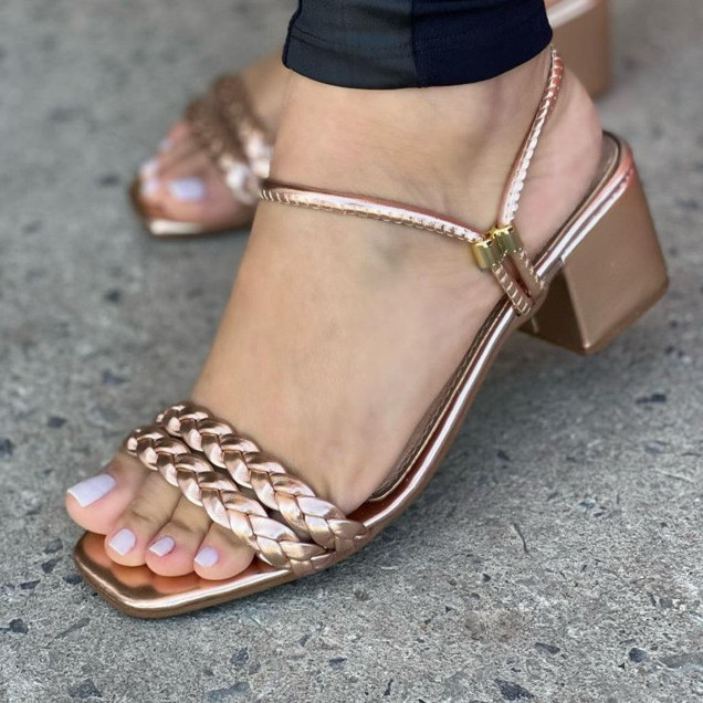 Sandalia Feminina Bloco Baixo Tamanco Salto Saltin