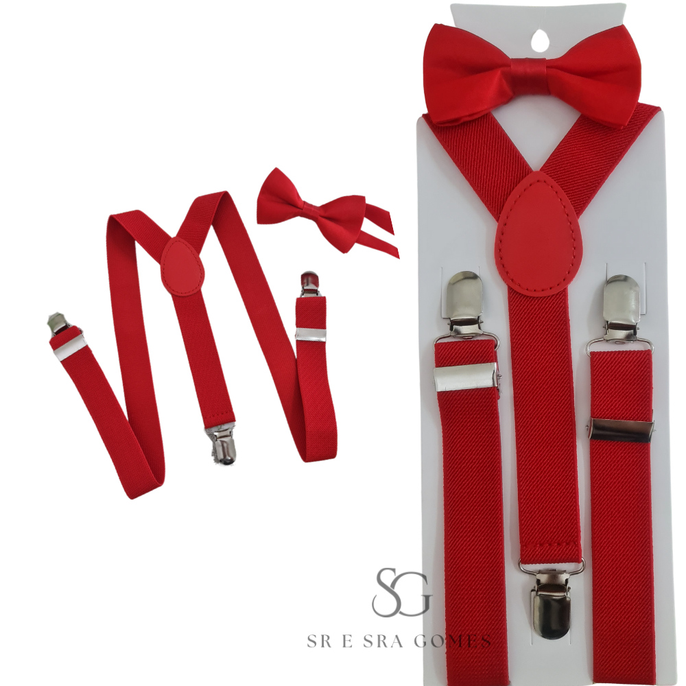 Kit Suspensório Vermelho + Gravata Borboleta Infantil