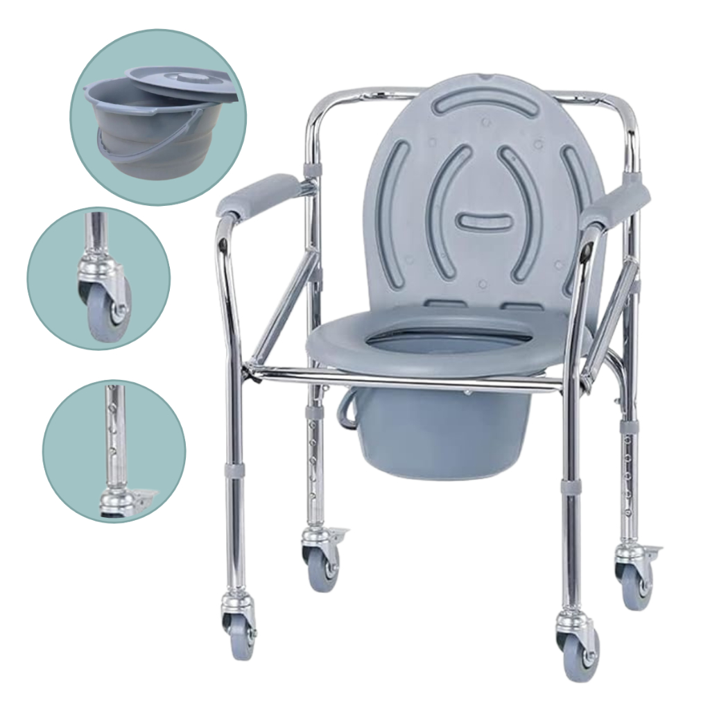 Cadeira Banho Removivel 4 Rodas Assento Dobravel 120kg inox Sanitário Higiênica Hospitalar Obeso