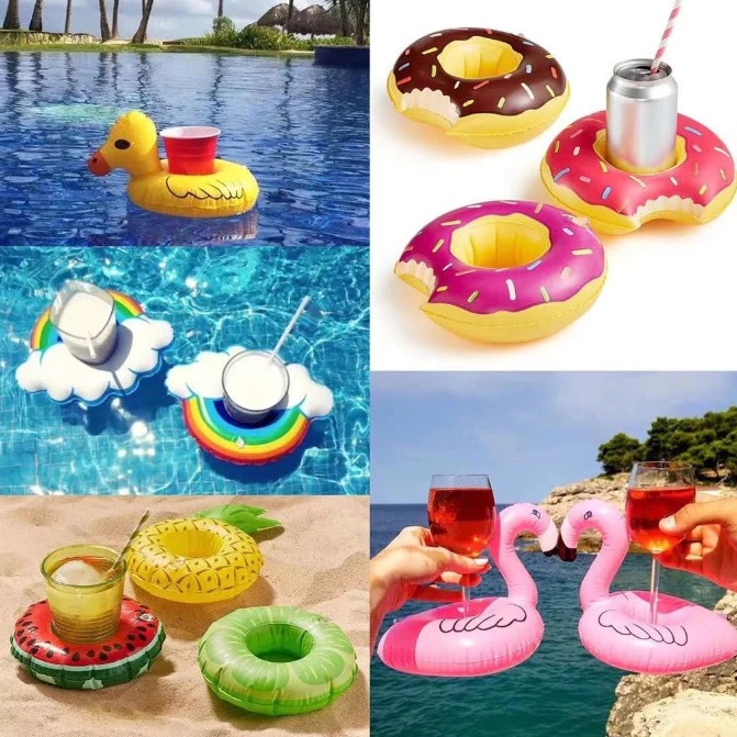 KIT 10 Porta Copo Lata Boia Inflável Para Piscina