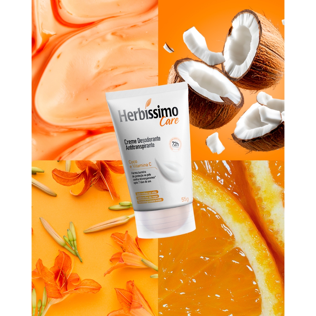 Creme Desodorante Antitranspirante Herbíssimo Care Coco E Vitamina C 55g